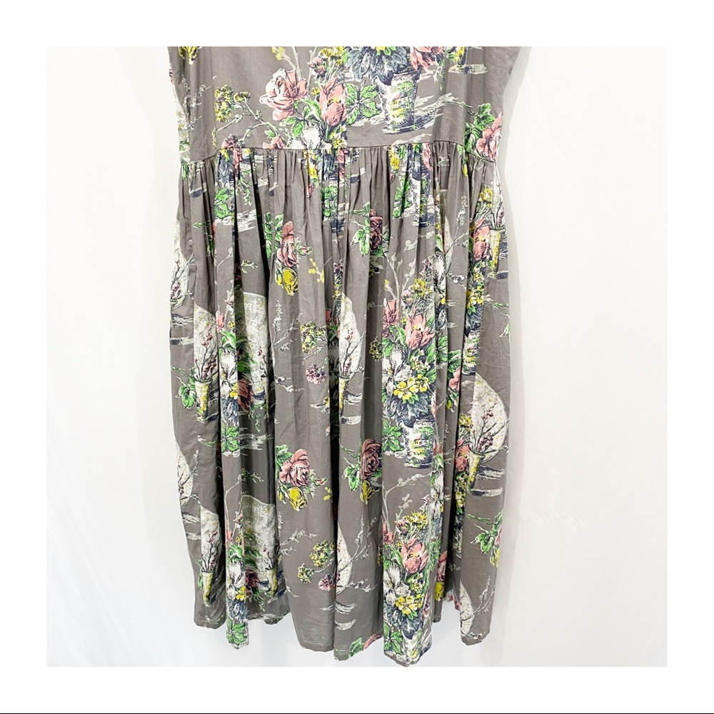 Anthropologie Lazy Bones Floral Garden Pleated Midi Cotton Dress - Picture 7 of 11